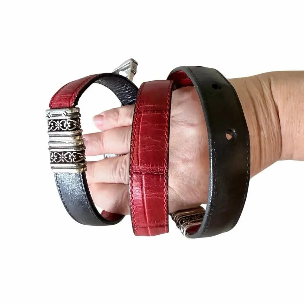 Brighton red black reversible swivel women’s belt silver tone size 30 classy